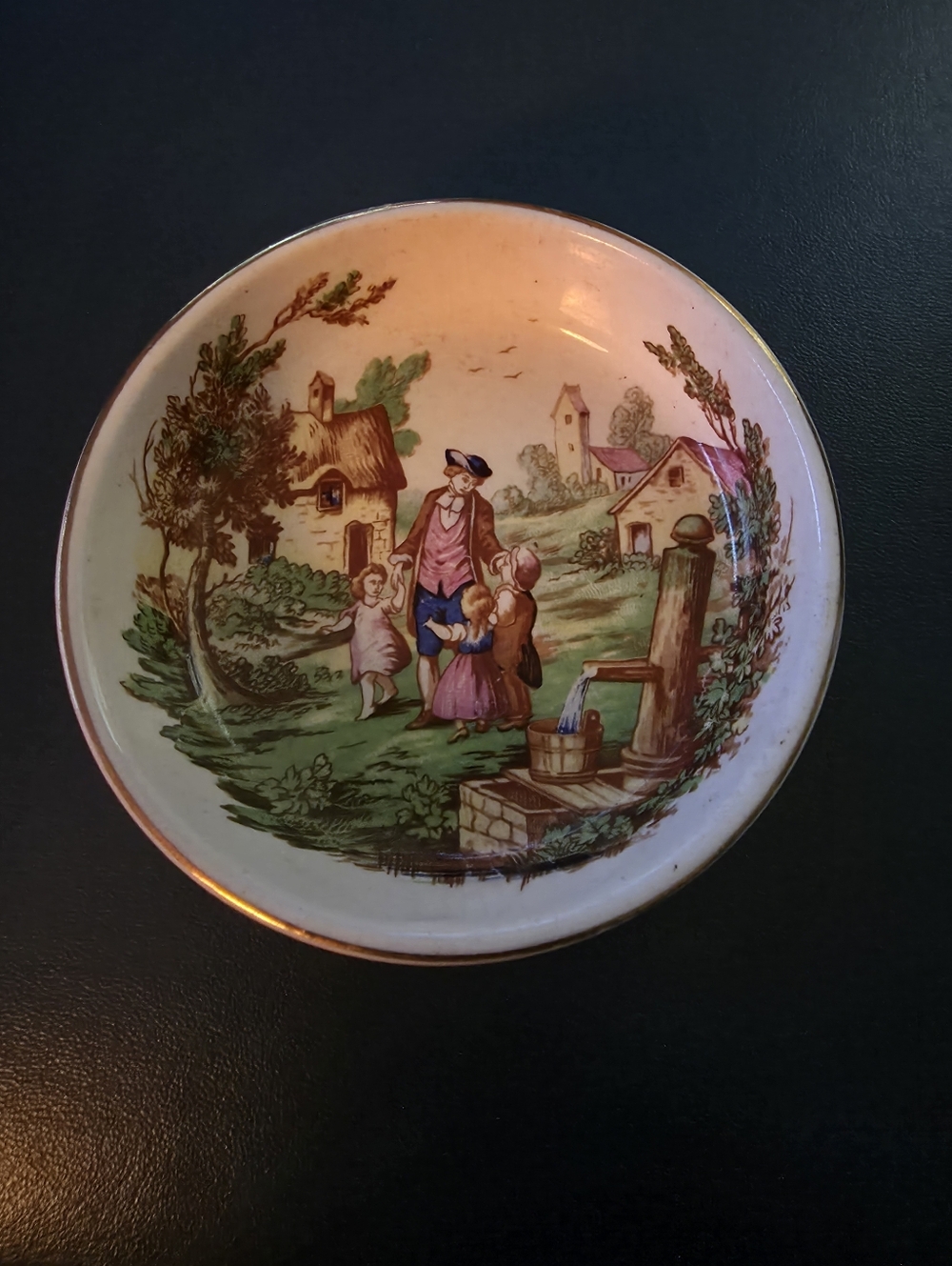 Vintage ceramic dish featuring a country side scene, L & Sons, 1920s